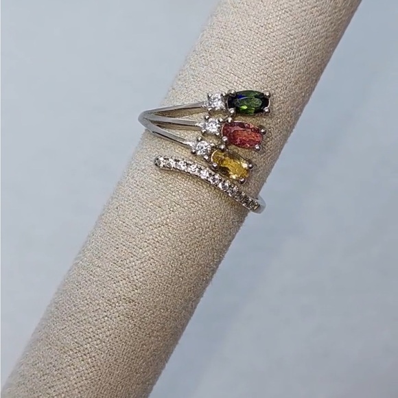 Natural Multi-Color Tourmaline Ring — Sterling Silver - Picture 4 of 6